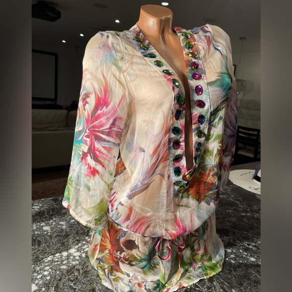 NWT Colorful Floral V-Neck Women's coverup Top by beach bunny size S - Picture 12 of 17